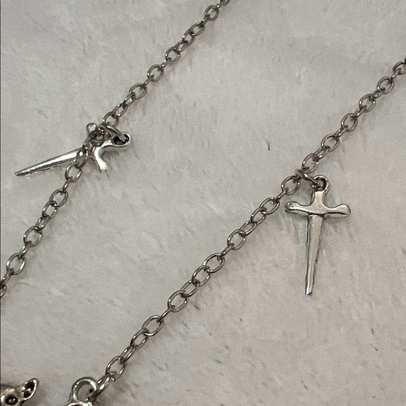 Silver Tone Bat Pendant Necklace with Red Gemstone (E) - Picture 6 of 7